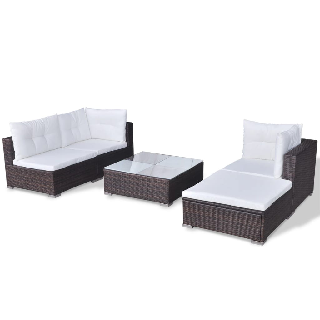 5-tlg. Garten-Lounge-Set mit Kissen Poly Rattan Braun