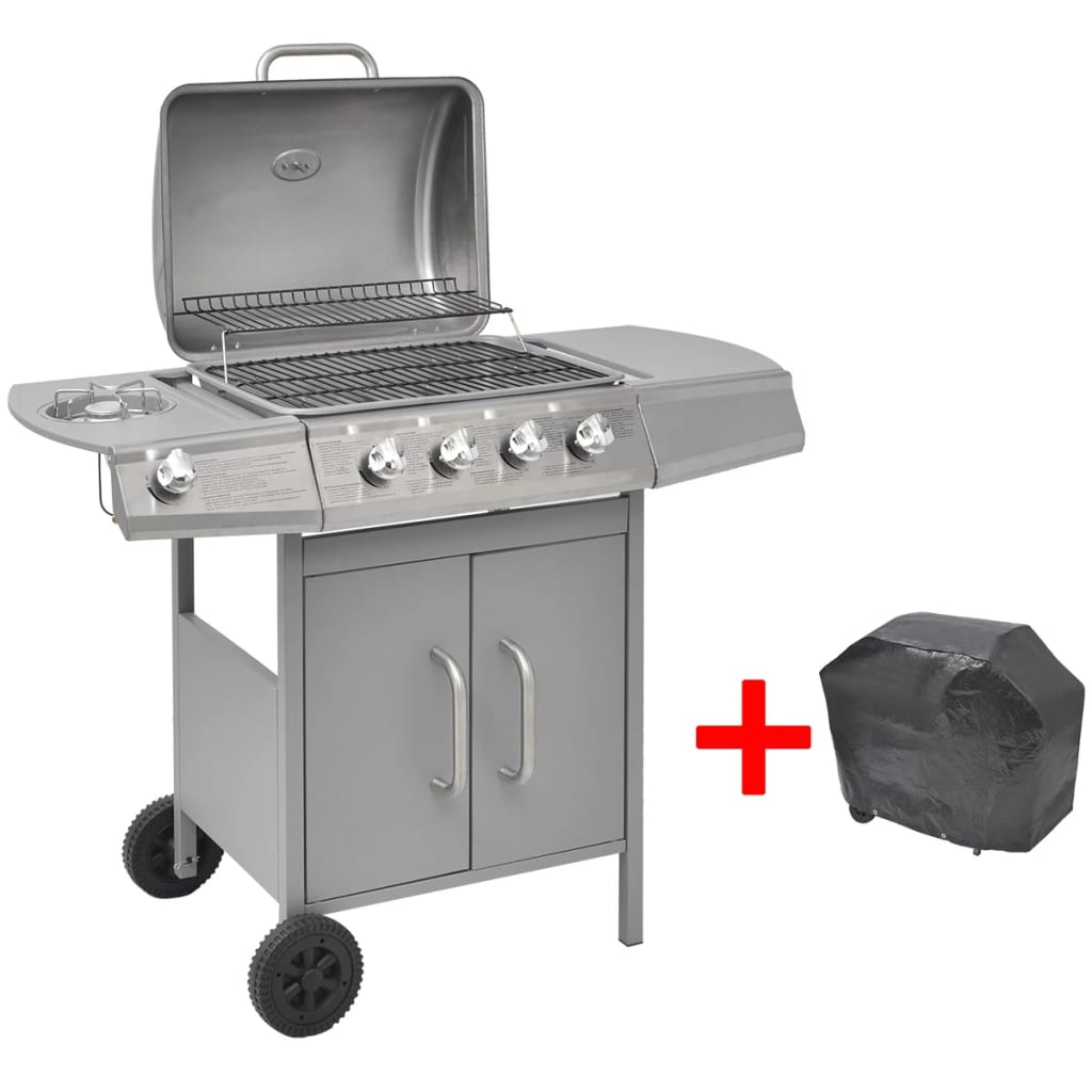 Gasgrill 4+1 Flammen Silbern