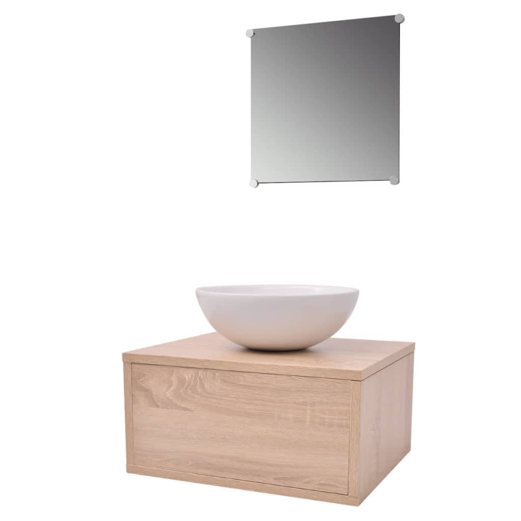 3-tlg. Badmöbel und Waschbecken Set Beige