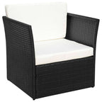 Gartensessel mit Fußhocker Poly Rattan Schwarz