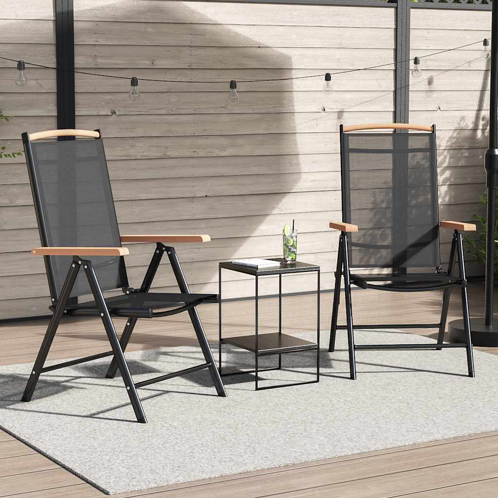 Gartenstühle Klappbar 2 Stk. Aluminium und Textilene Schwarz