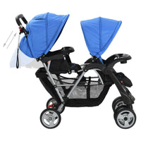 Tandem-Kinderwagen Stahl Blau und Schwarz