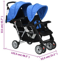 Tandem-Kinderwagen Stahl Blau und Schwarz