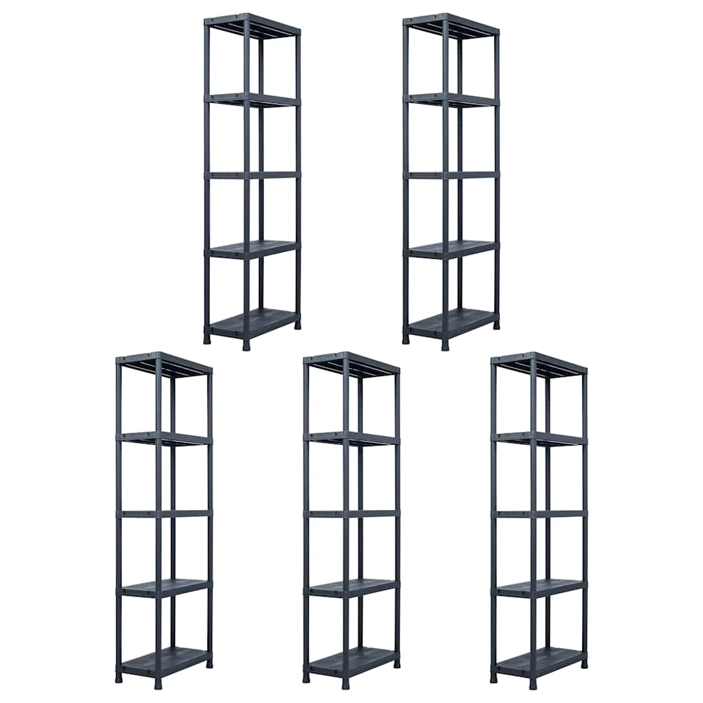 Lagerregale 5 Stk. Schwarz 125 kg 60 x 30 x 180 cm Kunststoff