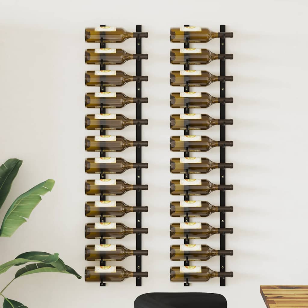 Wand-Weinregale für 12 Flaschen 2 Stk. Schwarz Eisen