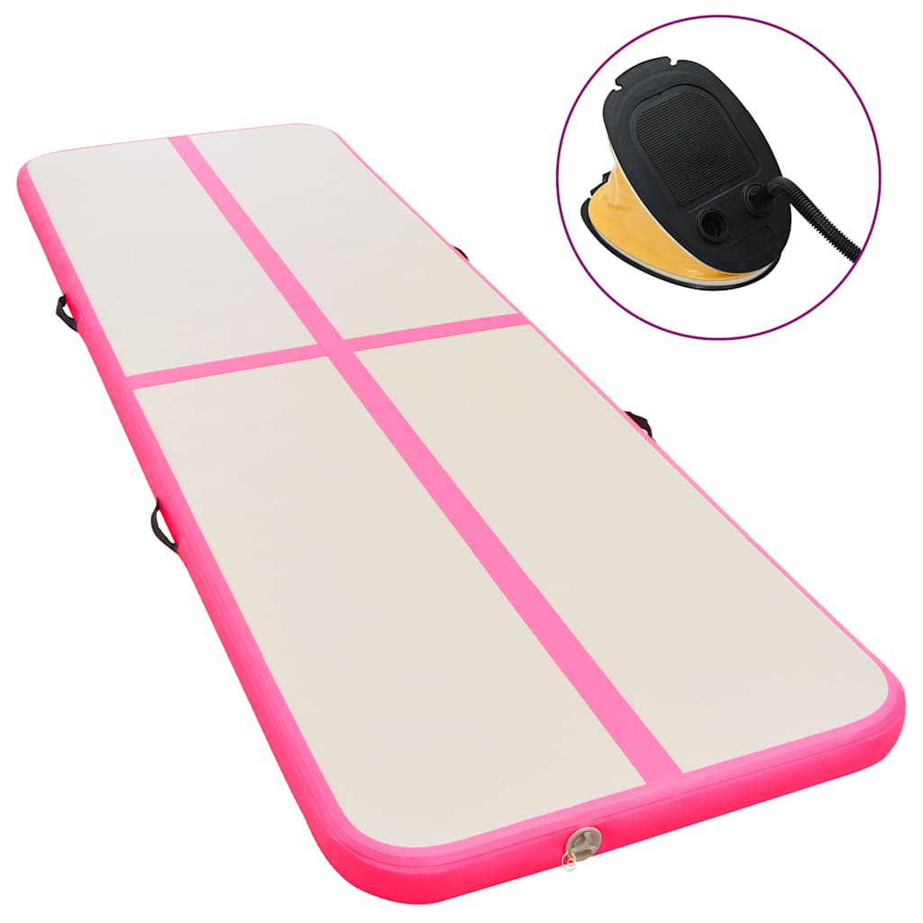 Aufblasbare Gymnastikmatte mit Pumpe 400x100x10 cm PVC Rosa