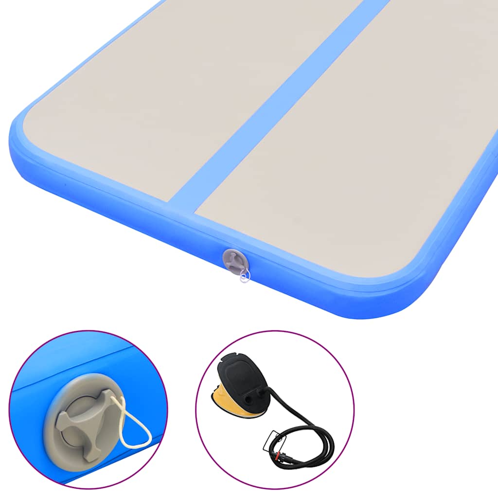 Aufblasbare Gymnastikmatte mit Pumpe 400x100x10 cm PVC Blau
