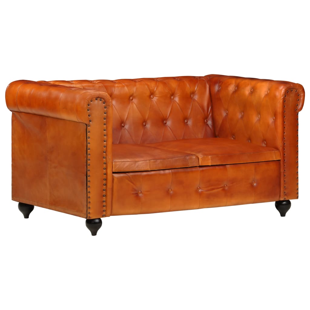 Chesterfield-Sofa 2-Sitzer Hellbraun Echtleder