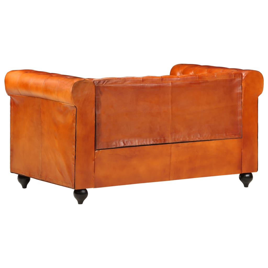 Chesterfield-Sofa 2-Sitzer Hellbraun Echtleder