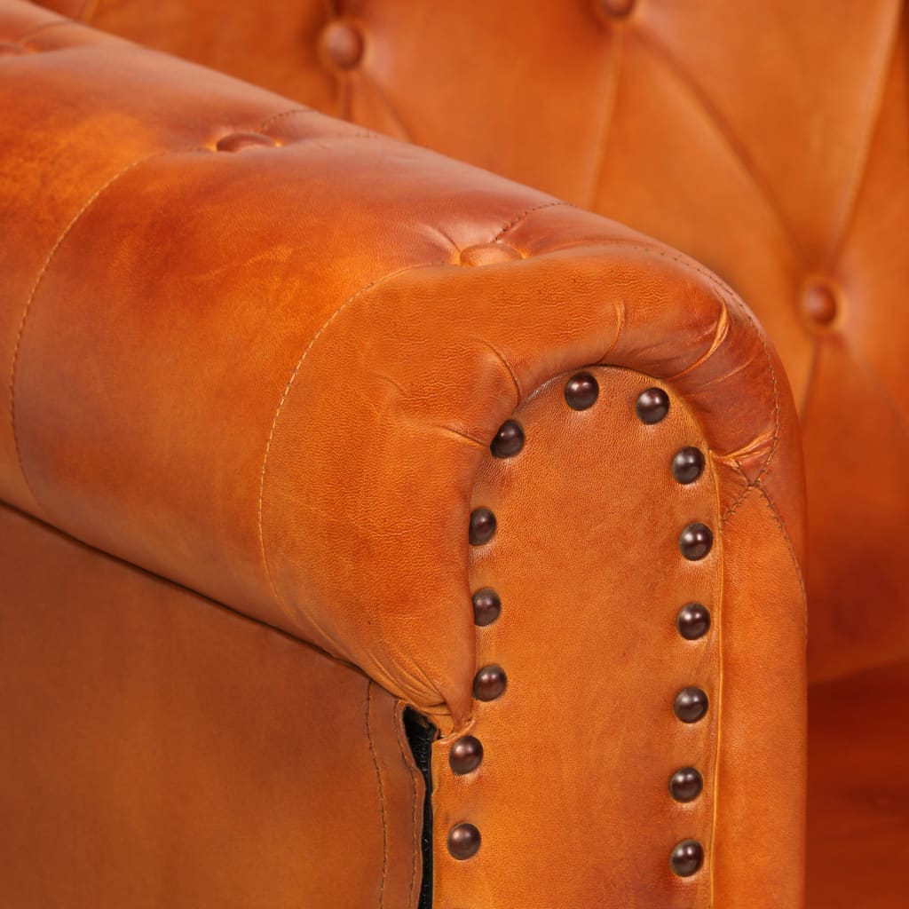 Chesterfield-Sofa 2-Sitzer Hellbraun Echtleder