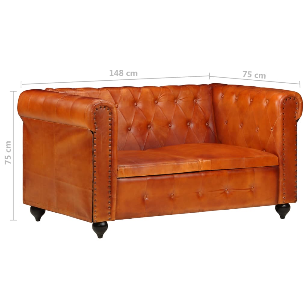 Chesterfield-Sofa 2-Sitzer Hellbraun Echtleder