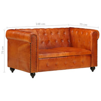 Chesterfield-Sofa 2-Sitzer Hellbraun Echtleder