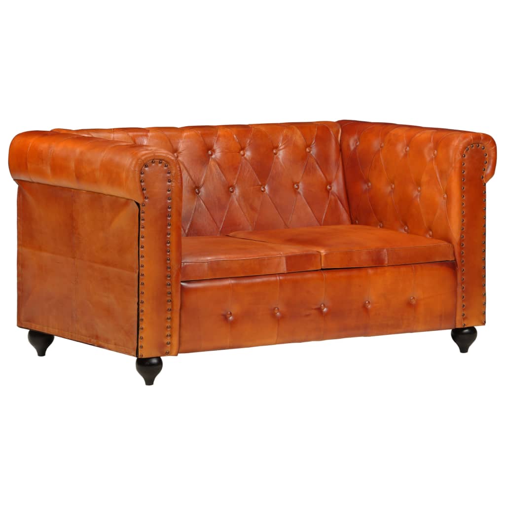 Chesterfield-Sofa 2-Sitzer Hellbraun Echtleder