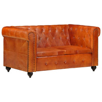 Chesterfield-Sofa 2-Sitzer Hellbraun Echtleder