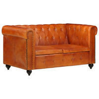 Chesterfield-Sofa 2-Sitzer Hellbraun Echtleder