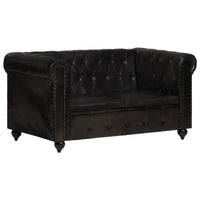 Chesterfield-Sofa 2-Sitzer Schwarz Echtleder