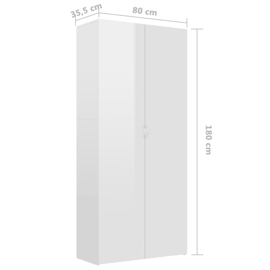 Schuhschrank Hochglanz-Weiß 80x35,5x180 cm Holzwerkstoff