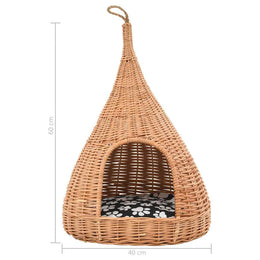 vidaXL Katzenhaus mit Kissen 40x60 cm Naturweide Tipi