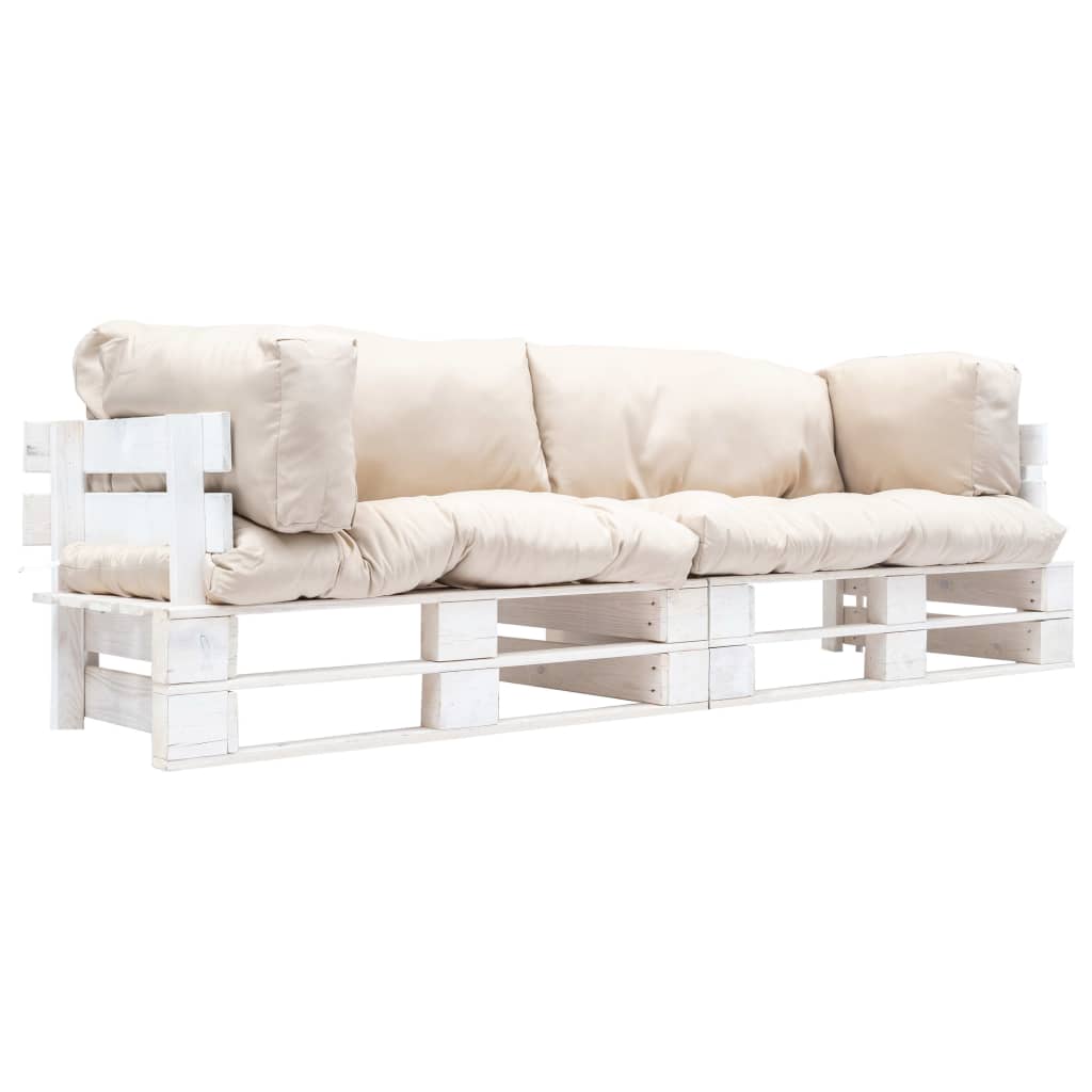 2-tlg. Garten-Palettensofa-Set Kissen in Sandfarben Kiefernholz