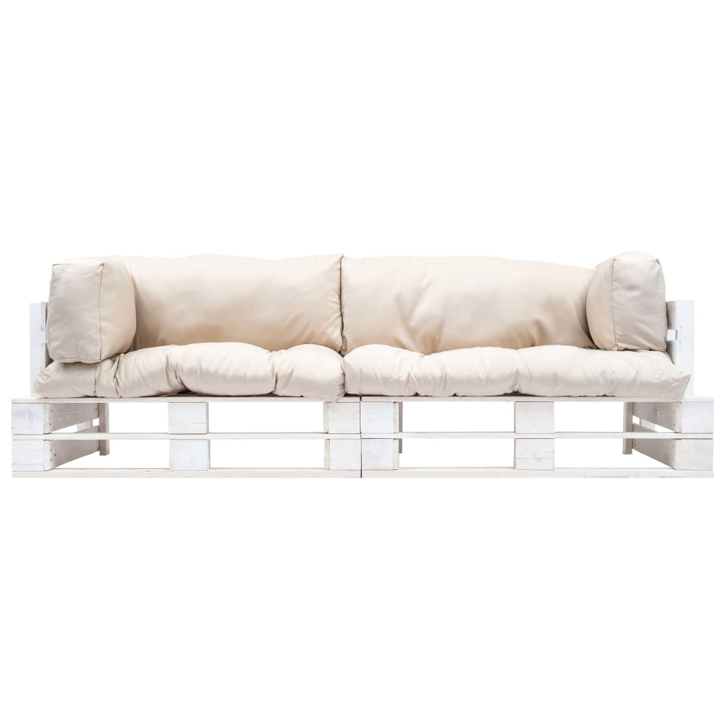 2-tlg. Garten-Palettensofa-Set Kissen in Sandfarben Kiefernholz