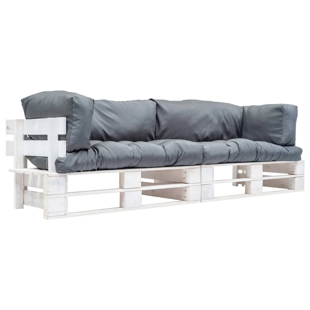 2-tlg. Garten-Palettensofa-Set Kissen in Grau Kiefernholz