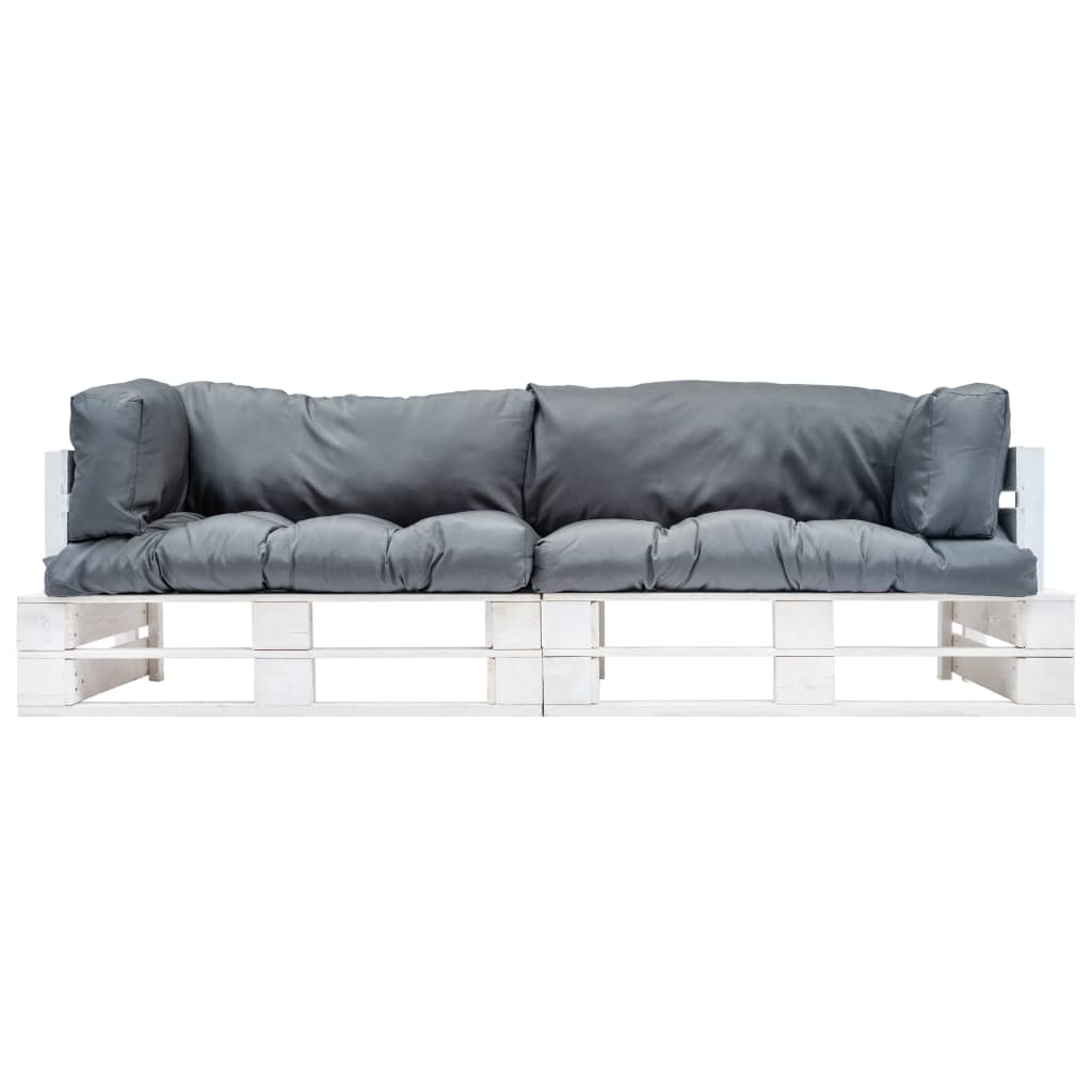 2-tlg. Garten-Palettensofa-Set Kissen in Grau Kiefernholz