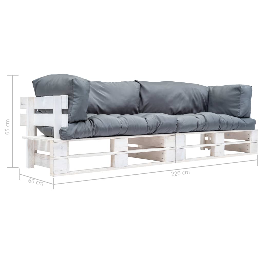 2-tlg. Garten-Palettensofa-Set Kissen in Grau Kiefernholz