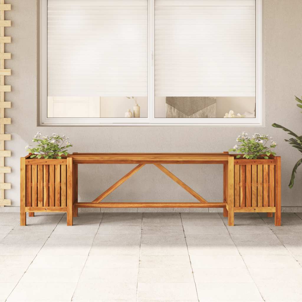 Gartenbank mit 2 Pflanzkübeln 150x30x40 cm Massivholz Akazie