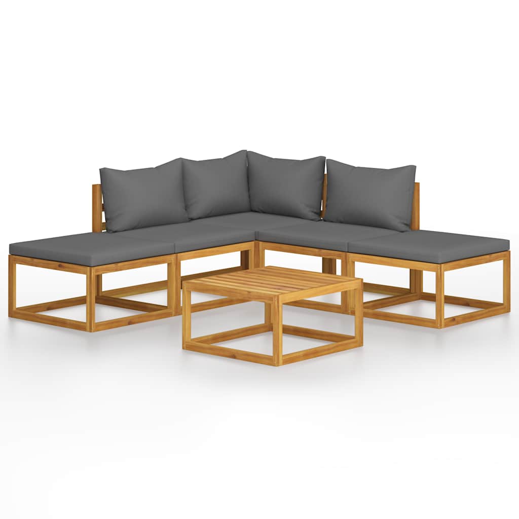 6-tlg. Garten-Lounge-Set mit Auflagen Massivholz Akazie
