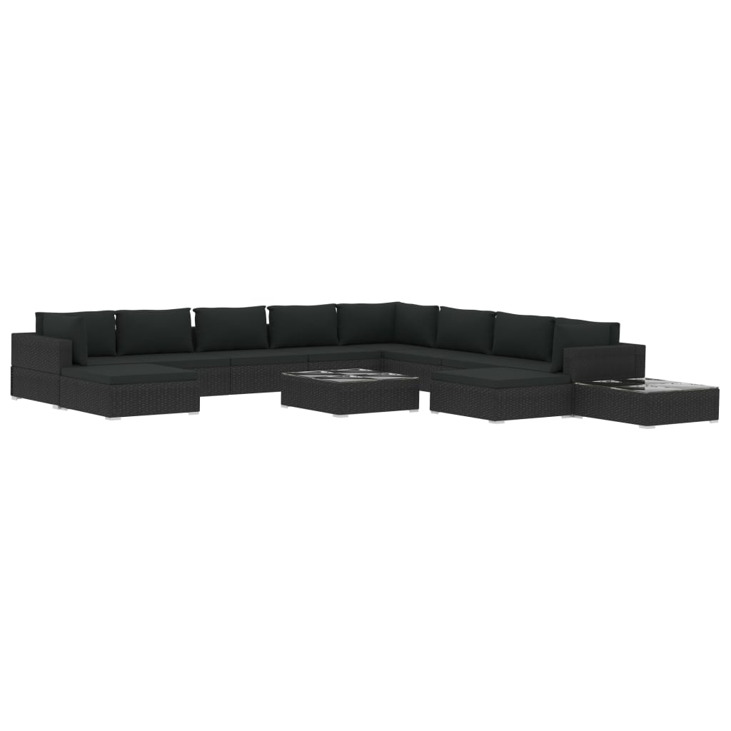12-tlg. Garten-Lounge-Set mit Auflagen Poly Rattan Schwarz