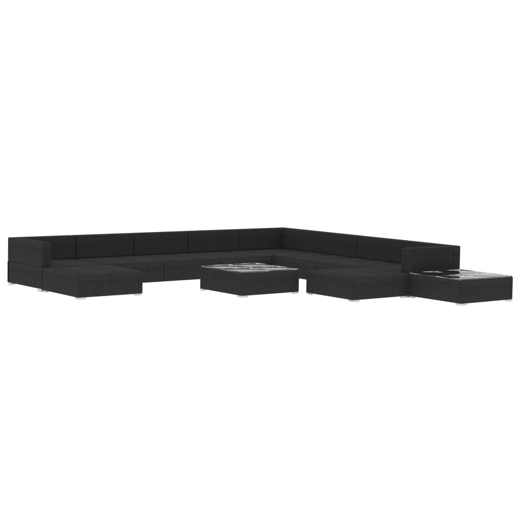 12-tlg. Garten-Lounge-Set mit Auflagen Poly Rattan Schwarz