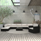 11-tlg. Garten-Lounge-Set mit Auflagen Poly Rattan