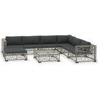8-tlg. Garten-Lounge-Set mit Auflagen Poly Rattan Grau