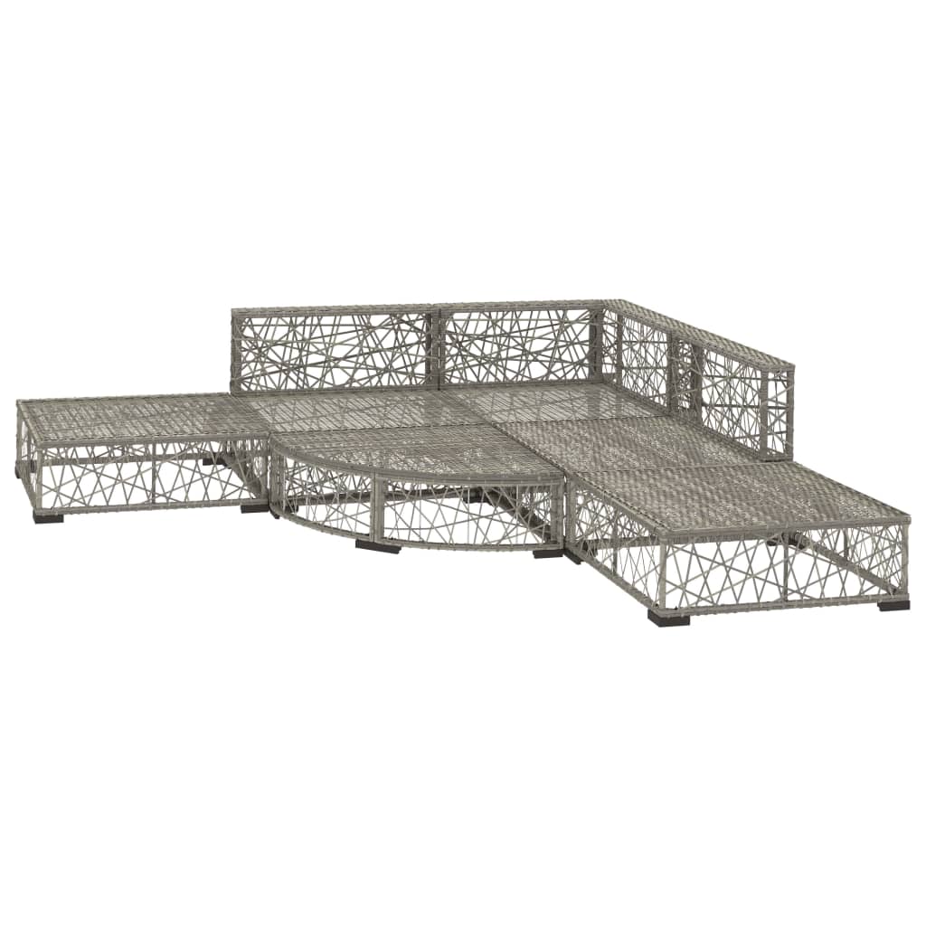 6-tlg. Garten-Lounge-Set mit Kissen Poly Rattan Grau