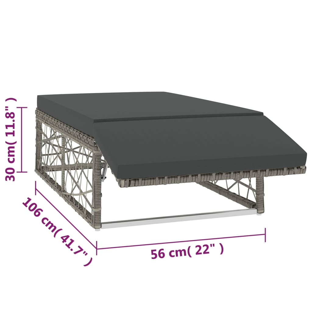 2-tlg. Garten-Lounge-Set mit Auflagen Poly Rattan Grau