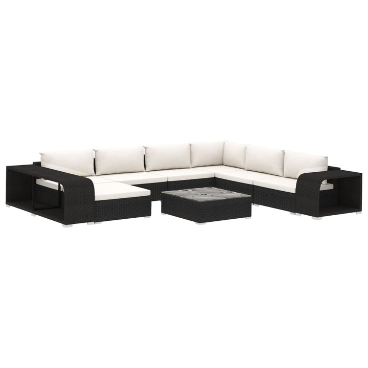 10-tlg. Garten-Lounge-Set mit Auflagen Poly Rattan Schwarz