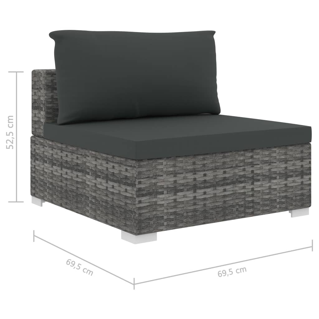11-tlg. Garten-Lounge-Set mit Auflagen Poly Rattan Grau