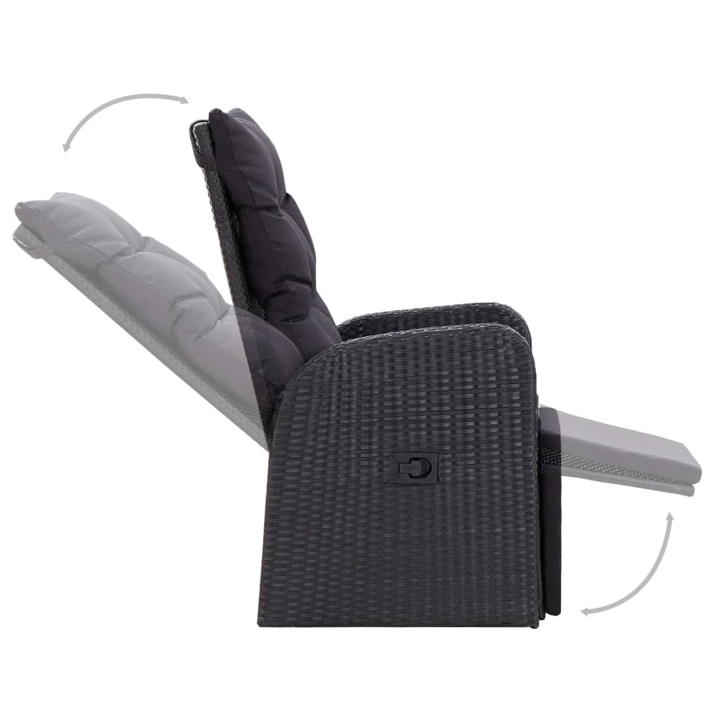 3-tlg. Bistro-Set mit Auflagen Poly Rattan Schwarz