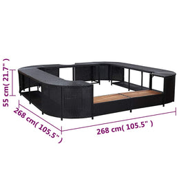 vidaXL Whirlpool-Umrandung Quadratisch Schwarz 268x268x55 Poly Rattan