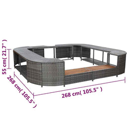 vidaXL Whirlpool-Umrandung Quadratisch Grau 268x268x55 cm Poly Rattan