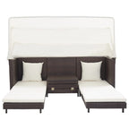 Ausziehbares 3-Sitzer-Schlafsofa mit Dach Poly Rattan Braun