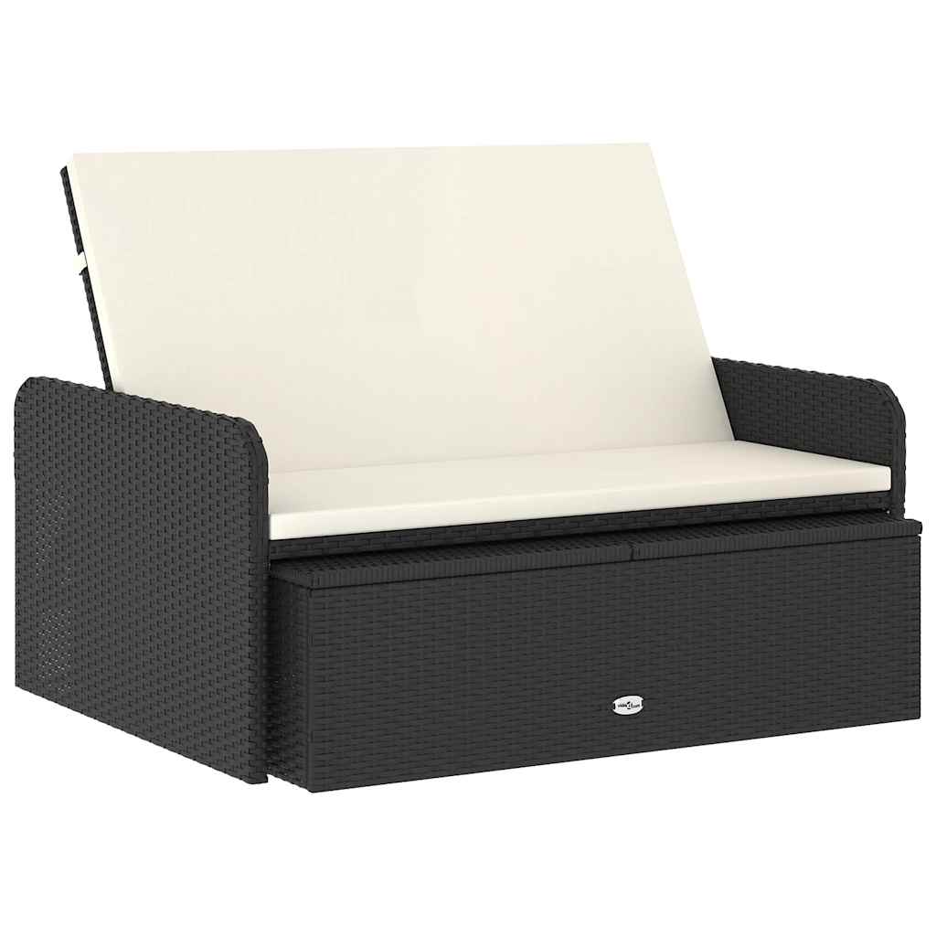 2-tlg. Garten-Lounge-Set mit Auflagen Poly Rattan Schwarz