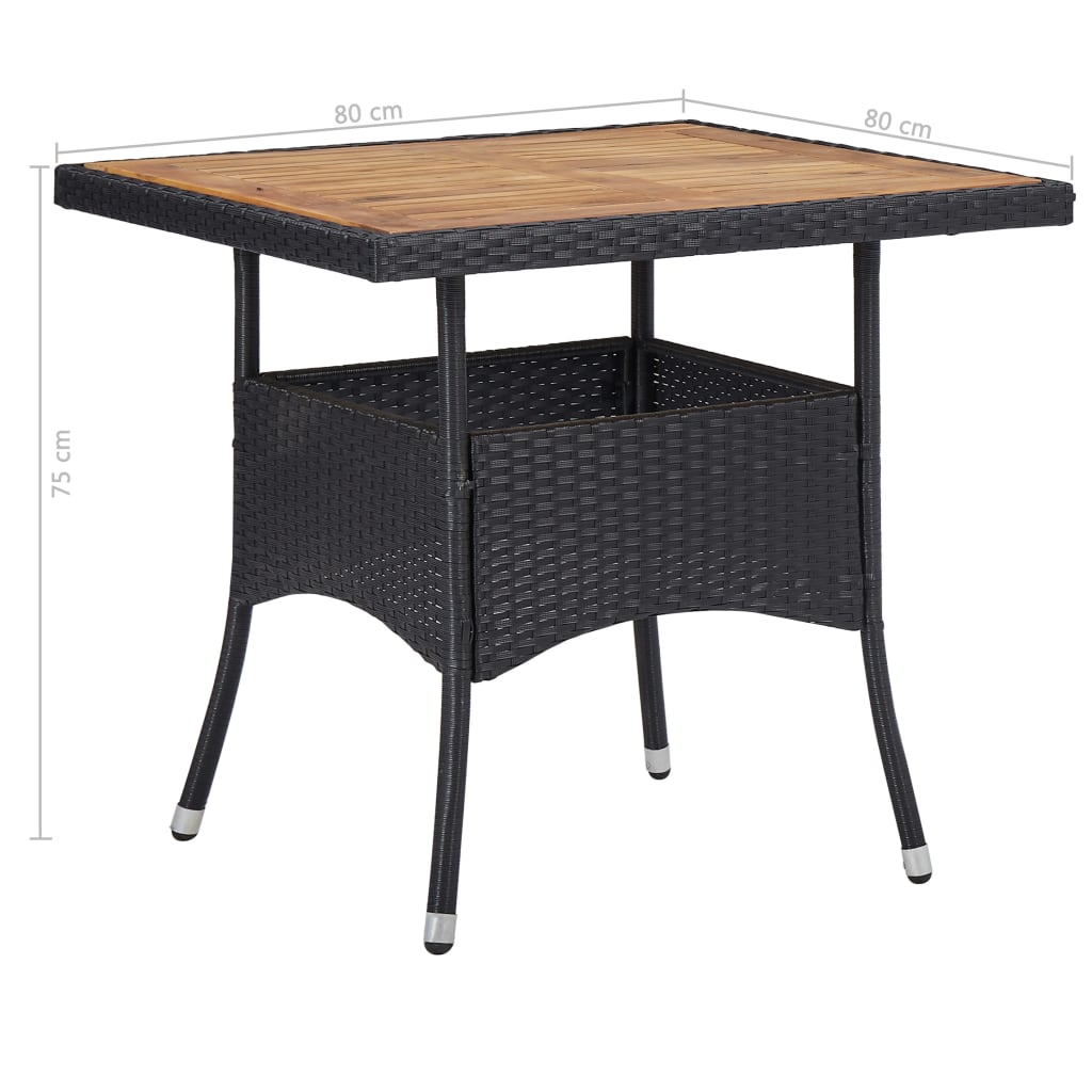 5-tlg. Garten-Essgruppe Schwarz Poly Rattan Akazie Massivholz