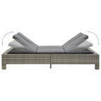 2-Personen-Sonnenliege mit Auflage Grau Poly Rattan