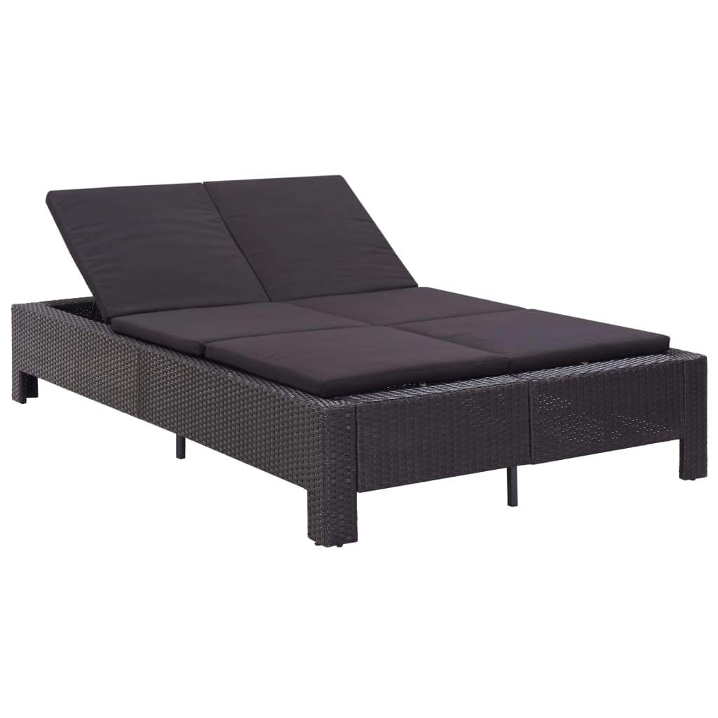 2-Personen-Sonnenliege mit Auflage Schwarz Poly Rattan