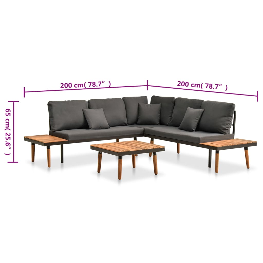 4-tlg. Garten-Lounge-Set mit Auflagen Massivholz Akazie