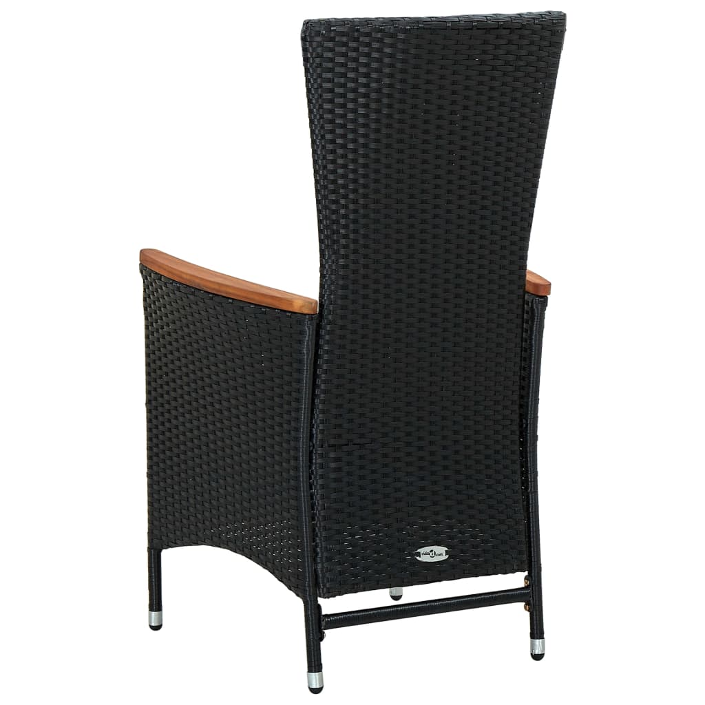 7-tlg. Garten-Essgruppe Poly Rattan Akazienholz Schwarz
