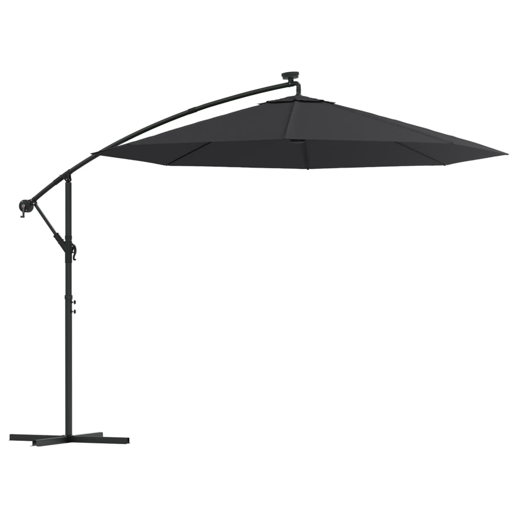 Ampelschirm mit LED-Beleuchtung und Stahl-Mast 300 cm Schwarz
