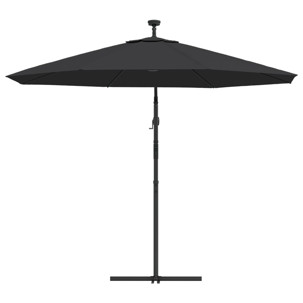 Ampelschirm mit LED-Beleuchtung und Stahl-Mast 300 cm Schwarz