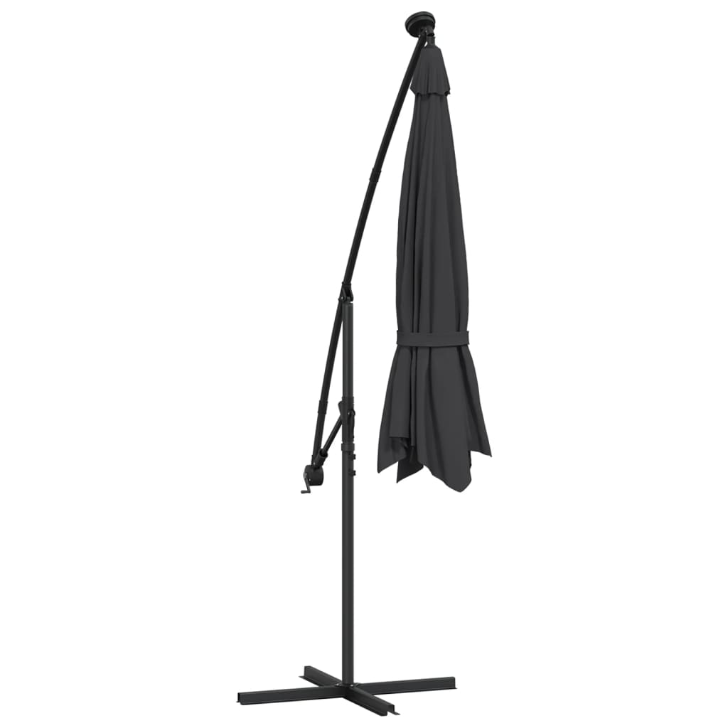 Ampelschirm mit LED-Beleuchtung und Stahl-Mast 300 cm Schwarz